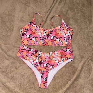 SHEIN Floral Bikini Set - Pink and Orange